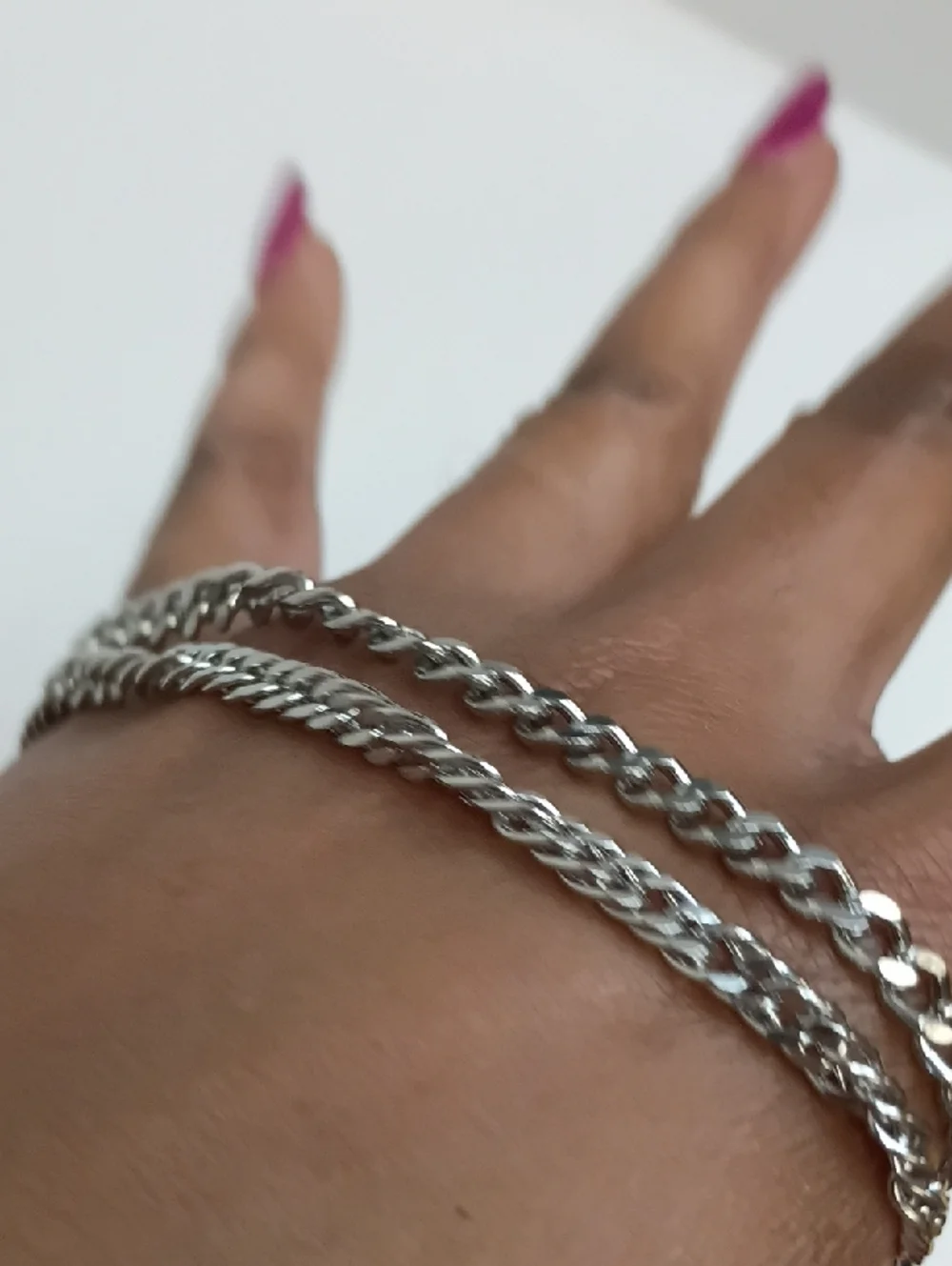 Curb Chain Bracelet Set Silver Tone Link Stack Layered 2 Piece